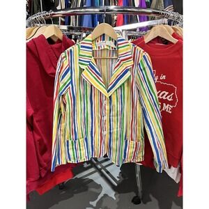 Vintage Quantum Sportswear Rainbow Multicolor Vertical Stripe Blazer Jacket